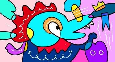 Vector colorful abstract doodle hand drawn monster and animal illustration for digital banner design 2023