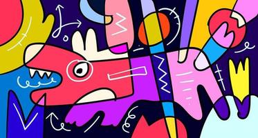 Vector colorful abstract doodle hand drawn monster and animal illustration for digital banner design 2023