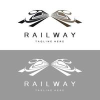 diseño del logo del tren. vector de vía de tren rápido, ilustración de vehículo de transporte rápido, transporte terrestre de empresa ferroviaria de locomotora de diseño y entrega rápida
