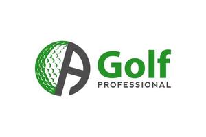 letra a para la plantilla vectorial de diseño del logotipo de golf, etiqueta vectorial de golf, logotipo del campeonato de golf, ilustración, icono creativo, concepto de diseño vector