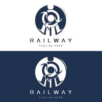 diseño del logo del tren. vector de vía de tren rápido, ilustración de vehículo de transporte rápido, transporte terrestre de empresa ferroviaria de locomotora de diseño y entrega rápida