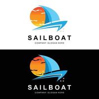 Sailboat Logo Design, Fishing Boat Illustration, Fishing Boat Company Brand Vector Icon, Boat Shop Design, Fish Shop, Transportation