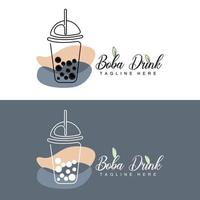 diseño de logotipo de bebida boba, vector de burbuja de bebida de gelatina moderna, ilustración de vidrio de marca de bebida boba. diseño adecuado para cafeterías, marcas de bebidas