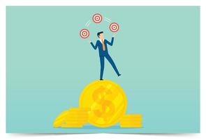 Success investment make money target, achieve financial goal, win wealth and savings accomplishment vector