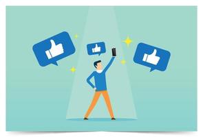 Social media posting to increase popularity, text messages, notifications fly out of the screen, communication and conversation vector