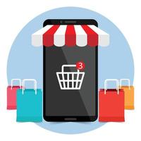 Ordering products on Internet via app mobile phone vector