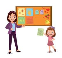 Cork board with paper notes and children picture vector