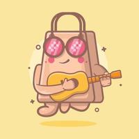 genial bolsa de compras personaje mascota tocando guitarra dibujos animados aislados en diseño de estilo plano vector