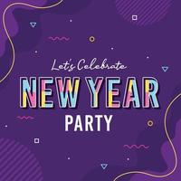 memphis style new year party invitation design illustration vector