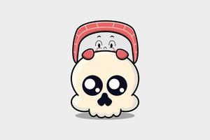 Cute Sushi cartoon character hiding in skull vector