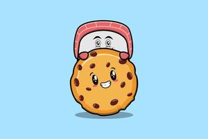 lindo personaje de dibujos animados de sushi escondido en galletas vector