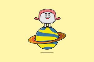 Cute cartoon Sushi character standing in planet vector