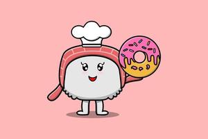 rosquillas de personaje de chef de sushi de dibujos animados lindo vector