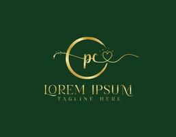 Modern P C cursive logo vector