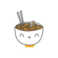 Cartoon Cute Ramen Bowl. Funny noodle bowl face isolated. Kawaii vector illustration