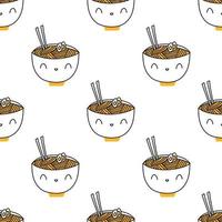 Korean food pattern. Pattern bowls japanese cute noodlles. Vector background, wrapping paper, fabric in cartoon style