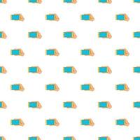Hand with mobile phone pattern, cartoon style vector