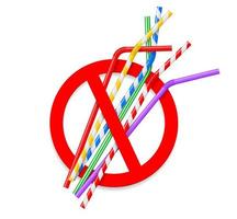 Forbidden plastic straw realistic symbol or sign vector
