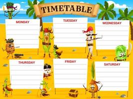 horario de educación calendario vegetal piratas vector