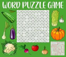 Farm vegetables, word search puzzle game worksheet