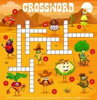 Crossword grid, cowboy sheriff, ranger vegetables vector