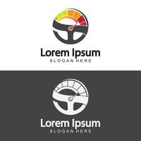 Steering Wheel and speedometer logo template. Driving school vector design.