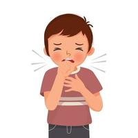 Cute little boy coughing suffering from cold and flu as symptom of allergy or virus infection vector