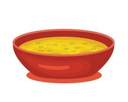 dal, daal or dhal. Indian dried legumes soup - lentils, beans, peas. Bright yellow Asian cuisine dish, cream soup. Vector illustration isolated on white background.