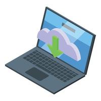 vector isométrico del icono de la nube de datos del portátil. seguridad antivirus