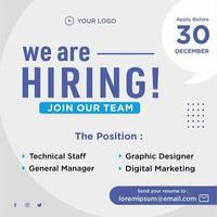 We are hiring job position social media post template vector