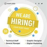 We are hiring job position social media post template vector