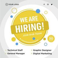 We are hiring job position social media post template vector