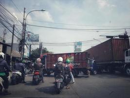 West Java, Indonesia in September 2022. Road congestion or vehicle density that occurs on Jalan Raya Bekasi. photo