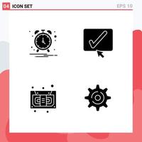 4 User Interface Solid Glyph Pack of modern Signs and Symbols of alarm music approve tick internet Editable Vector Design Elements