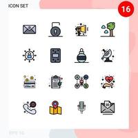paquete de 16 líneas llenas de colores planos modernos, signos y símbolos para medios de impresión web, como flechas de trabajo, capacidades de notificación, elementos de diseño de vectores creativos editables en la nube