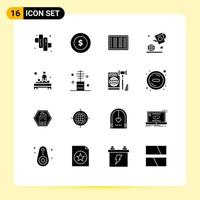 Pack of 16 creative Solid Glyphs of massage body ecommerce back green Editable Vector Design Elements