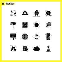 Set of 16 Modern UI Icons Symbols Signs for umbrella promotion astronaut label black friday Editable Vector Design Elements