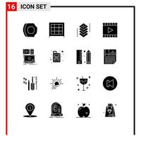 Set of 16 Modern UI Icons Symbols Signs for video player multimedia coding media player programing Editable Vector Design Elements