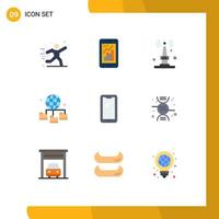 Pack of 9 creative Flat Colors of phone technology mobile graph connection things Editable Vector Design Elements