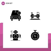 Set of 4 Vector Solid Glyphs on Grid for car fittness minus cycle technology Editable Vector Design Elements