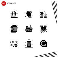 Universal Icon Symbols Group of 9 Modern Solid Glyphs of ship corel pie chart cdr format currency Editable Vector Design Elements