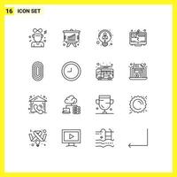 16 User Interface Outline Pack of modern Signs and Symbols of ornament adornment employee screen design Editable Vector Design Elements