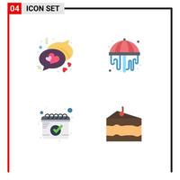 Pack of 4 Modern Flat Icons Signs and Symbols for Web Print Media such as chat cheese shower calendar eat Editable Vector Design Elements