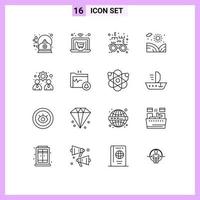 Pictogram Set of 16 Simple Outlines of team business eye test water garden Editable Vector Design Elements