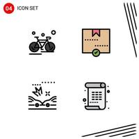 Set of 4 Vector Filledline Flat Colors on Grid for bicycle parcel sport delivered crash Editable Vector Design Elements