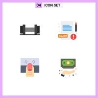 Set of 4 Commercial Flat Icons pack for dumbbells touch report finger funding Editable Vector Design Elements