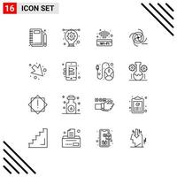 Universal Icon Symbols Group of 16 Modern Outlines of gravitational field illustration cosmos wifi Editable Vector Design Elements