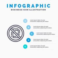 Avoid Distractions Mobile Off Phone Line icon with 5 steps presentation infographics Background vector