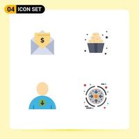 4 User Interface Flat Icon Pack of modern Signs and Symbols of letter next mail soft serve business Editable Vector Design Elements