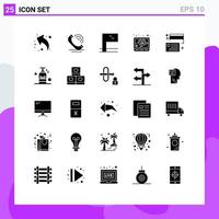 25 Thematic Vector Solid Glyphs and Editable Symbols of money cash flag card laptop Editable Vector Design Elements